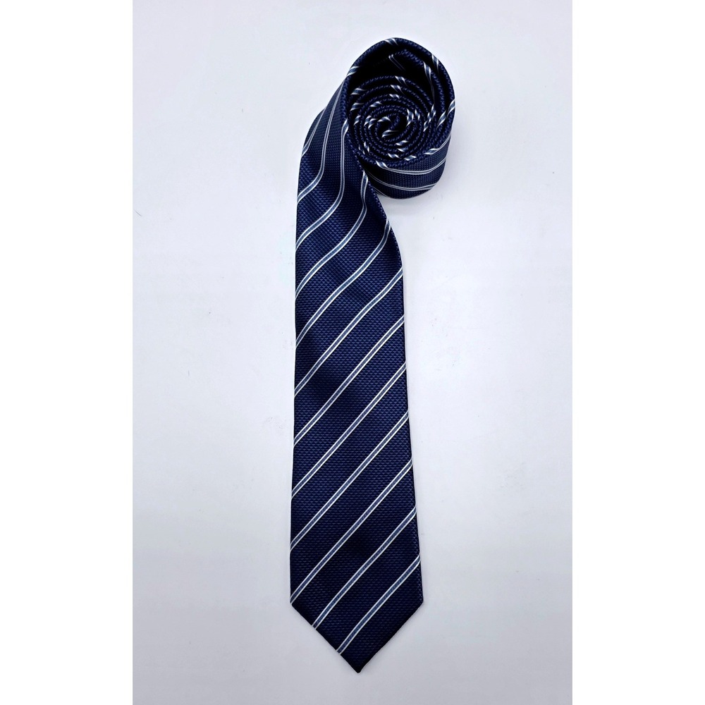 Donald J Trump Signature Collection Mens Navy Blue White Striped‎ Silk Necktie